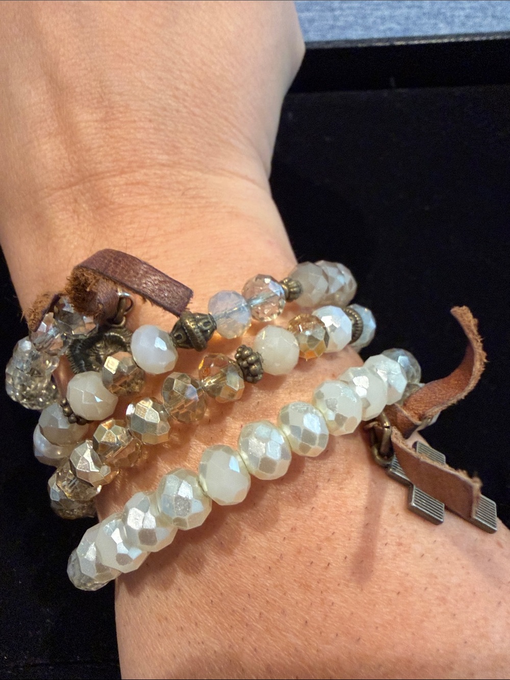 Layered White and Brown Beaded Wrap Bracelet
